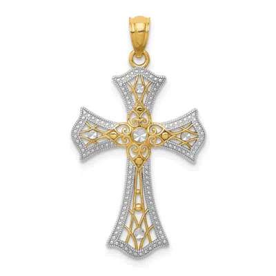 Diamond2deal 14k Yellow Gold Rhodium Diamond-cut Cross Pendant