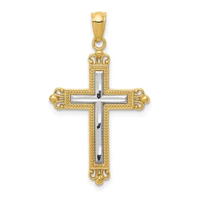 Diamond2deal 14k Yellow Gold Rhodium Diamond Cut Cross Pendant
