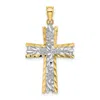 Diamond2deal 14k Yellow Gold Rhodium Diamond-cut Flower Design Cross Charm In Yellow