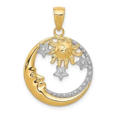 Diamond2deal 10k Yellow Gold Rhodium Diamond-cut Moon, Stars, Sun Pendant