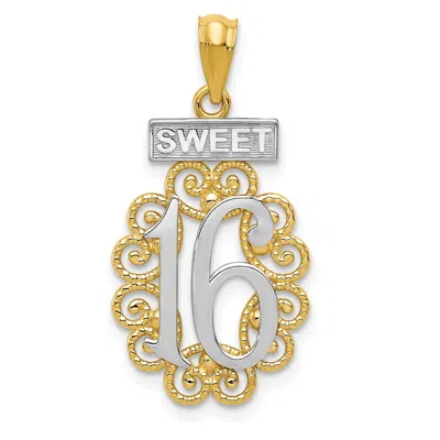 Diamond2deal 14k Yellow Gold Rhodium Filigree Sweet 16 Pendant