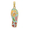 Diamond2deal 14k Yellow Gold Rhodium Multi-colored 3d Enamel Fuschia Flowers On Flip-flop Charm In Yellow
