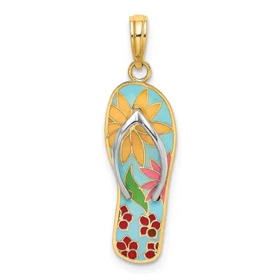 Diamond2deal 14k Yellow Gold Rhodium Multi-colored 3d Enamel Fuschia Flowers On Flip-flop Charm