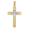 Diamond2deal 14k Yellow Gold Rhodium Polished Diamond-cut Dove Cross Pendant In Yellow