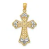 Diamond2deal 14k Yellow Gold Rhodium Polished Diamond-cut Filigree Cross Pendant In Yellow