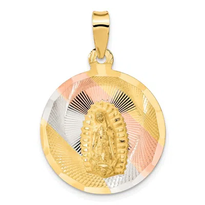 Diamond2deal 14k Yellow Gold Rhodium Polished Diamond-cut Lady Of Guadalupe Circle Pendant