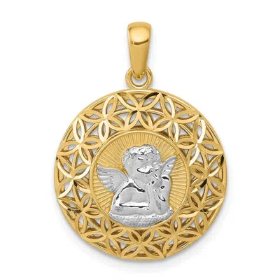 Diamond2deal 14k Yellow Gold Rhodium Polished Filigree Guardian Angel Pendant