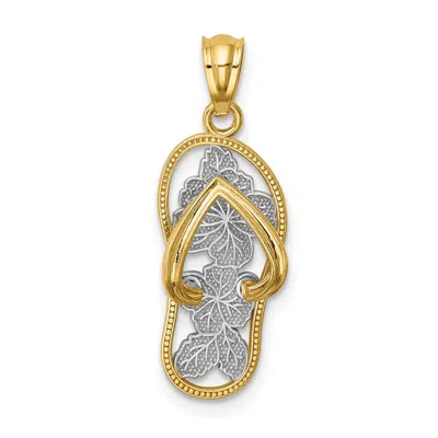 Diamond2deal 14k Yellow Gold Rhodium Polished Floral Flip Flop Pendant