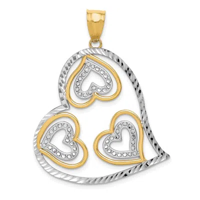 Diamond2deal 14k Yellow Gold Rhodium Polished Hearts Inside Heart Pendant