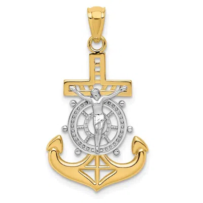 Diamond2deal 14k Yellow Gold Rhodium Polished Mariners Crucifix Pendant In Multi
