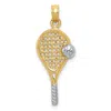 Diamond2deal 14k Yellow Gold Rhodium Polished Tennis Racquet Pendant In Yellow
