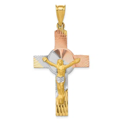Diamond2deal 14k Yellow Gold Rose White Rhodium Iona Crucifix Cross Pendant