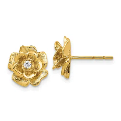 Diamond2deal 14k Yellow Gold Round Lab Grown Diamond Flower Stud Earrings