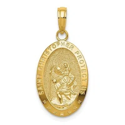 Pre-owned Diamond2deal 14k Yellow Gold Saint Christopher Medal Pendant
