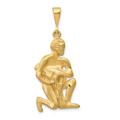 Diamond2deal 14k Yellow Gold Satin Diamond-cut Aquarius Zodiac Charm Pendant In Brown