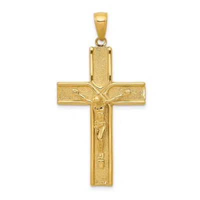 Diamond2deal 14k Yellow Gold Satin Finish Crucifix Pendant In Green