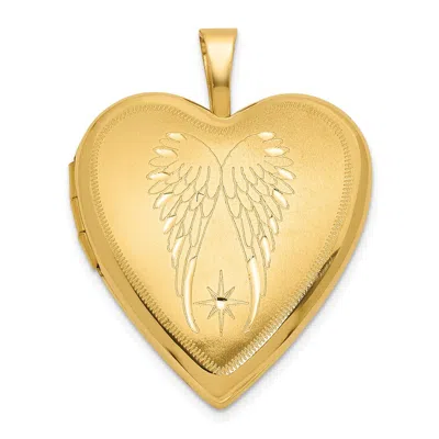 Diamond2deal 14k Yellow Gold Satin Polished Angel Wings 20mm Heart Locket Pendant