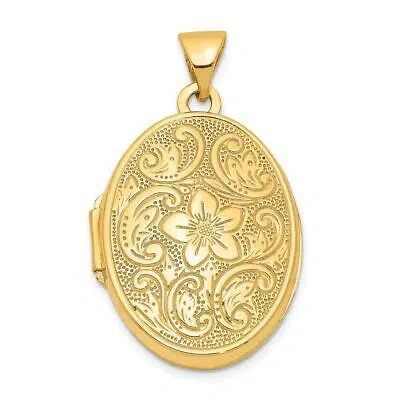 Pre-owned Diamond2deal 14k Yellow Gold Scrolled Floral Locket Pendant 1.35g