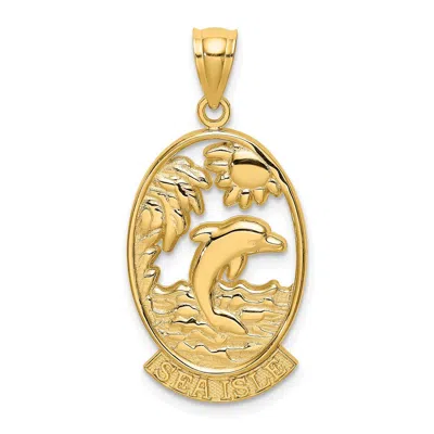 Diamond2deal 14k Yellow Gold Sea Isle Dolphin Sunset Scene Charm