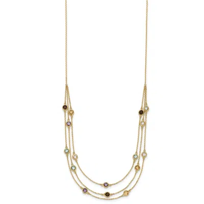 Diamond2deal 14k Yellow Gold Smoky Quartz White Quartz 3-strand Drop Necklace