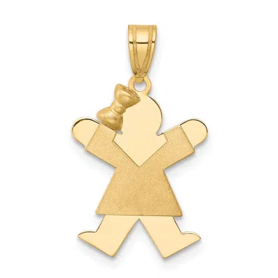 Diamond2deal 14k Yellow Gold Solid Engravable Girl With Bow On Left Charm In Purple