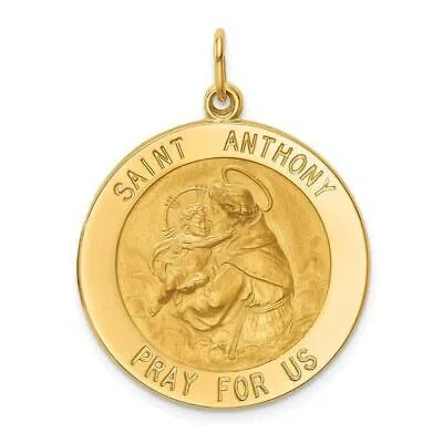 Pre-owned Diamond2deal 14k Yellow Gold Solid Polished/satin Large Round St. Anthony Medal