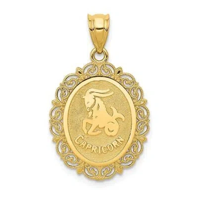 Pre-owned Diamond2deal 14k Yellow Gold Solid Satin Capricorn Zodiac Oval Pendant