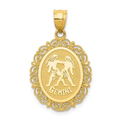 Diamond2deal 14k Yellow Gold Solid Satin Polished Gemini Zodiac Oval Pendant