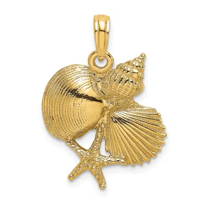 Diamond2deal 14k Yellow Gold Textured Shell Cluster And Starfish Charm Pendant In Metallic