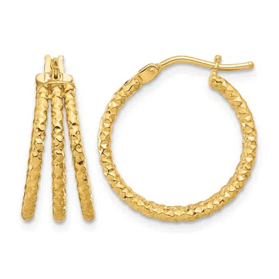 Diamond2deal 14k Yellow Gold Textured Three Row Hoop Earrings