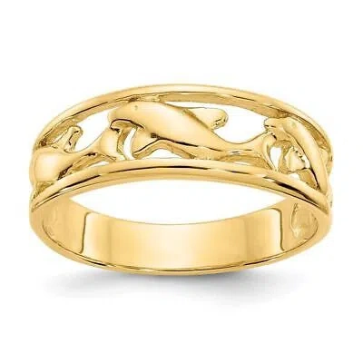 Pre-owned Diamond2deal 14k Yellow Gold Triple Dolphin Band Ring For Womens 2.24g Size 6.5
