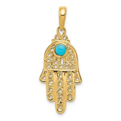 Diamond2deal 14k Yellow Gold Turquoise Filigree Chamseh Pendant