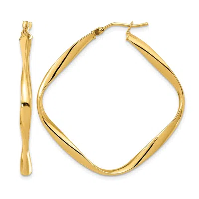 Diamond2deal 14k Yellow Gold Twisted Square Shape Hoop Earrings In Brown