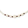 Diamond2deal 14k Yellow Gold White Freshwater Cultured Pearl And Garnet Pendant Necklace