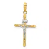 Diamond2deal 14k Yellow Gold White Rhod Polished Textured Inri Crucifix Cross Pendant In Yellow