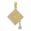Diamond2deal 14k Yellow Gold White Rhodium 3-d Graduation Cap Moveable Tassel Pendant In Gold