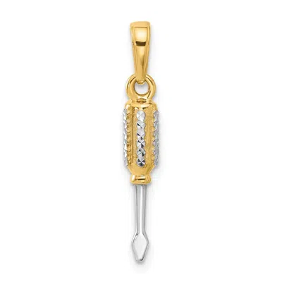 Diamond2deal 14k Yellow Gold White Rhodium Diamond-cut 3d Flathead Screwdriver Pendant