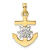 Diamond2deal 14k Yellow Gold White Rhodium Diamond-cut Anchor Ship's Wheel Pendant In Yellow