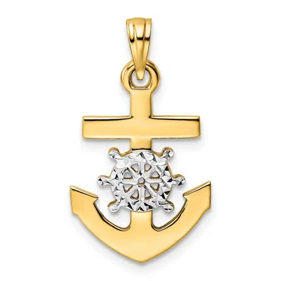 Diamond2deal 14k Yellow Gold White Rhodium Diamond-cut Anchor Ship's Wheel Pendant