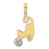 Diamond2deal 14k Yellow Gold White Rhodium Diamond-cut Cat Ball Pendant In Yellow