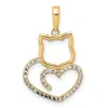 Diamond2deal 14k Yellow Gold White Rhodium Diamond-cut Cat Heart Pendant In Yellow