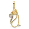 Diamond2deal 14k Yellow Gold White Rhodium Diamond-cut Cat Pendant In Yellow