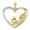Diamond2deal 14k Yellow Gold White Rhodium Diamond-cut Cat Stretching In Heart Pendant In Yellow