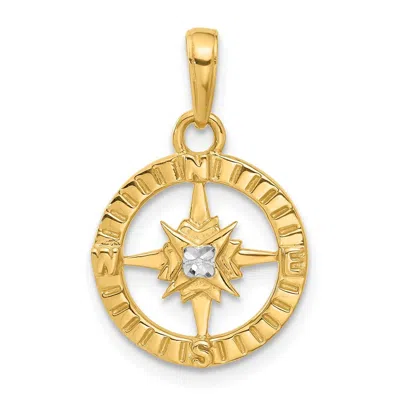 Diamond2deal 14k Yellow Gold White Rhodium Diamond-cut Compass Pendant