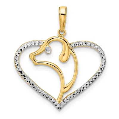 Diamond2deal 14k Yellow Gold White Rhodium Diamond-cut Dog Head In Heart Pendant