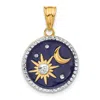 Diamond2deal 14k Yellow Gold White Rhodium Diamond-cut Enameled Sun Moon Pendant In Yellow