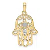 Diamond2deal 14k Yellow Gold White Rhodium Diamond-cut Evil Eye Hamsa Pendant In Yellow