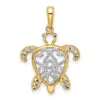 Diamond2deal 14k Yellow Gold White Rhodium Diamond-cut Filigree Turtle Pendant In Yellow