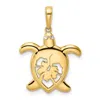 Diamond2deal 14k Yellow Gold White Rhodium Diamond-cut Floral Turtle Pendant In Yellow