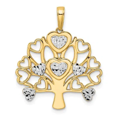 Diamond2deal 14k Yellow Gold White Rhodium Diamond-cut Heart Tree Of Life Pendant